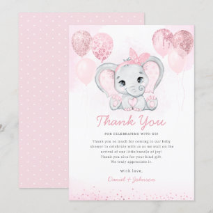 Invitation Aquarelle Cute Elephant Baby shower Merci