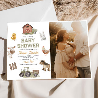 Invitation Aquarelle Cute Farm Animaux Baby shower Photo