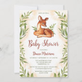 Invitation Aquarelle Cute Fawn Baby shower botanique (Devant)