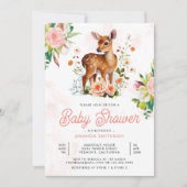Invitation Aquarelle Cute Fawn Floral Deer Baby shower (Devant)
