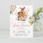 Invitation Aquarelle Cute Fawn Floral Deer Baby shower (Debout devant)