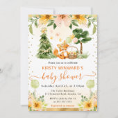 Invitation Aquarelle Cute Floral Fox Baby shower (Devant)