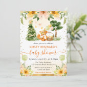 Invitation Aquarelle Cute Floral Fox Baby shower (Debout devant)