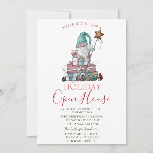 Invitation Aquarelle Cute Gnome présente Open House (Devant)