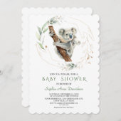 Invitation Aquarelle Cute Koala Baby shower d'or vert (Devant / Derrière)