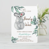 Invitation Aquarelle Cute Koala Baby shower rose rayé (Debout devant)