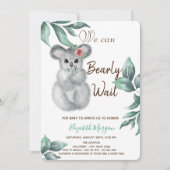 Invitation Aquarelle Cute Koala Baby shower rose rayé (Devant)