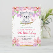 Invitation Aquarelle Cute Koala & Fleurs tropicales Anniversa (Debout devant)