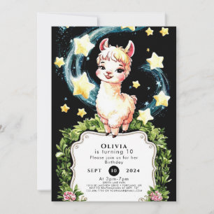 Invitation Aquarelle Cute Llama Anniversaire