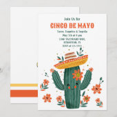 Invitation Aquarelle Cute mexicaine Cactus Cinco de Mayo (Devant / Derrière)