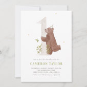 Invitation Aquarelle Cute Ours Bois Première fête d'anniversa (Devant)