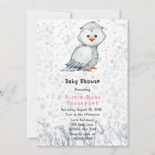 Invitation Aquarelle Cute Owl Grey Baby shower d'encre d'alco
