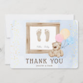 Invitation Aquarelle Cute pieds Merci Baby shower bleu (Devant)