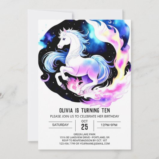 Invitation Aquarelle Cute Pony Anniversaire (Devant)