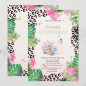 Invitation Aquarelle Cute Swan Fleurs tropicales Anniversaire (Devant / Derrière)