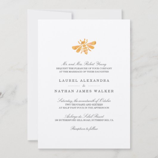 Invitation Aquarelle d'abeille dorée Mariage (Devant)