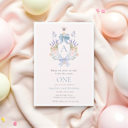 Invitation Aquarelle d'abeille florale en gros 1er anniversai