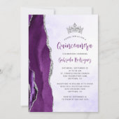 Invitation Aquarelle d'agate d'argent violet Quinceañera (Devant)
