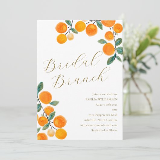 Invitation Aquarelle d'agrumes d'orange Brunch nuptial (Debout devant)