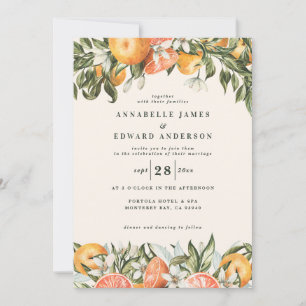 Invitation Aquarelle d'agrumes d'orange mariage moderne botan