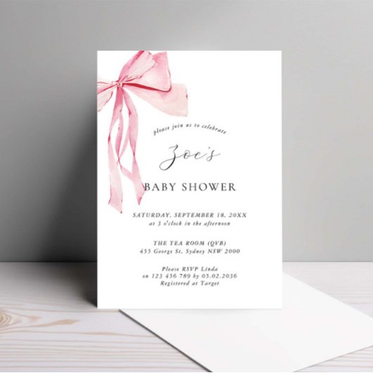 Invitation Aquarelle Dainty Baby shower Bow rose