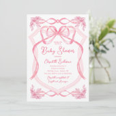 Invitation Aquarelle Dainty Baby shower de ruban rose (Debout devant)