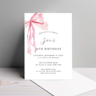Invitation Aquarelle Dainty Bow rose 16e anniversaire
