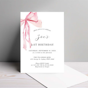 Invitation Aquarelle Dainty Bow rose 21e anniversaire