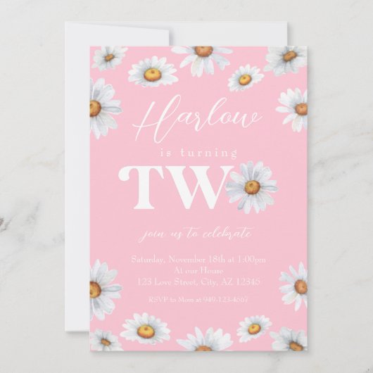 Invitation Aquarelle Daisy Deux Filles 2e anniversaire (Devant)