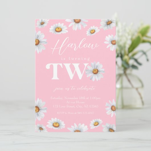 Invitation Aquarelle Daisy Deux Filles 2e anniversaire (Debout devant)