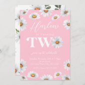 Invitation Aquarelle Daisy Deux Filles 2e anniversaire (Devant / Derrière)