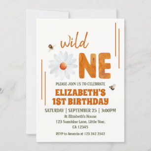 Invitation Aquarelle Daisy Wild One 1st Birthday Girl