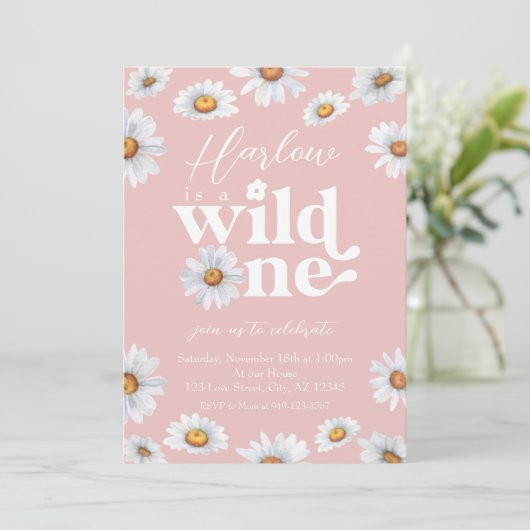 Invitation Aquarelle Daisy Wild One Girl'anniversaire (Debout devant)
