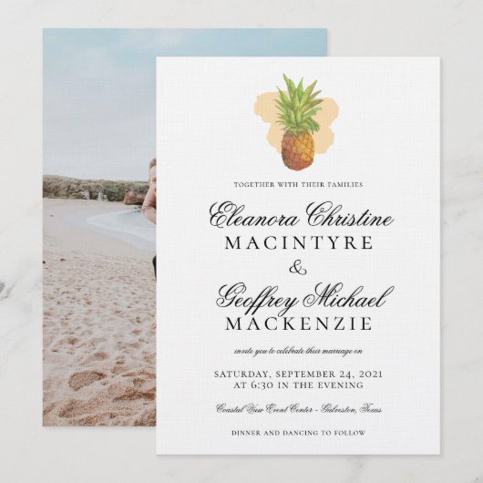 Invitation Aquarelle d'ananas de l'île tropicale Mariage phot (Devant / Derrière)