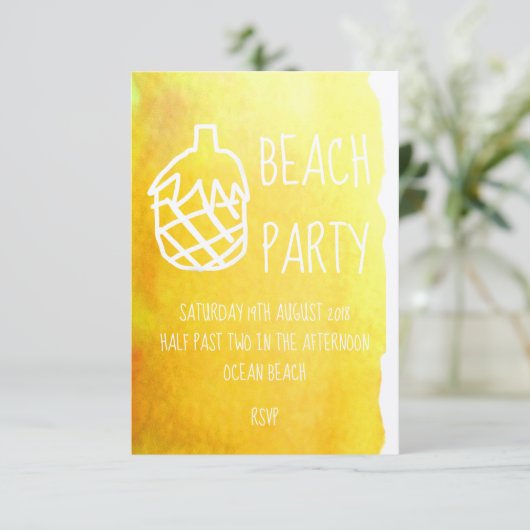 Invitation Aquarelle d'ananas jaune fête moderne plage (Debout devant)