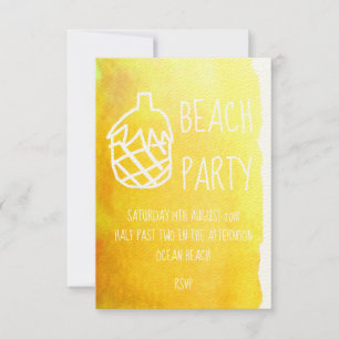 Invitation Aquarelle d'ananas jaune fête moderne plage