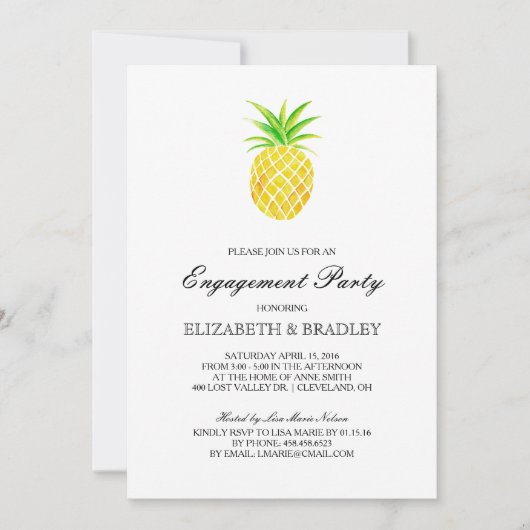 Invitation Aquarelle d'ananas Partie d'engagement tropical (Devant)