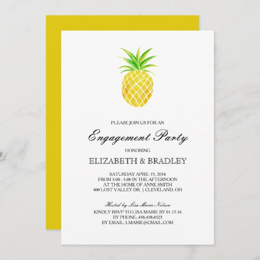 Invitation Aquarelle d'ananas Partie d'engagement tropical (Devant / Derrière)