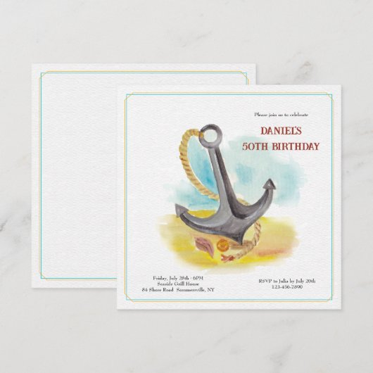 Invitation Aquarelle d'ancre (Devant / Derrière)