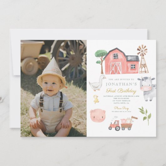 Invitation Aquarelle d'animal de ferme mignonne Anniversaire (Devant)