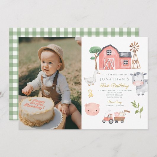 Invitation Aquarelle d'animal de ferme mignonne Anniversaire