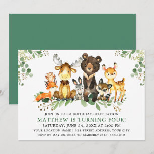 Invitation Aquarelle d'anniversaire Animaux des bois