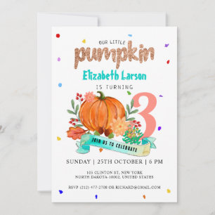Invitation Aquarelle d'anniversaire couleur Citrouille mignon