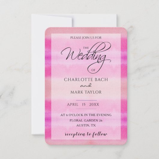 Invitation Aquarelle dans les tons rose (Devant)