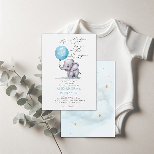 Invitation Aquarelle d'arachide mignonne éléphant Bébé garçon
