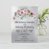 Invitation Aquarelle d'argent Floral Frosty Rose Anniversaire (Debout devant)