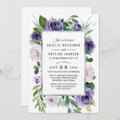 Invitation Aquarelle d'argent violet Fête d'engagement (Devant / Derrière)