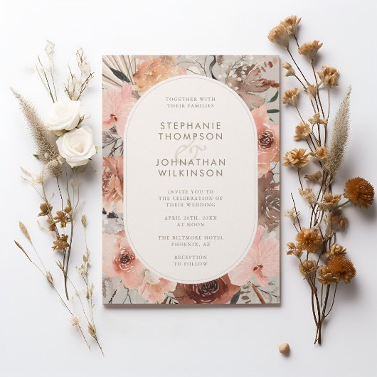Invitation Aquarelle d'automne Boho Floral Mariage