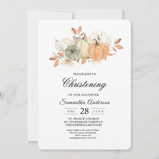 Invitation Aquarelle d'automne Citrouilles et fleurs (Devant)