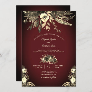 Invitation Aquarelle d'automne Floral Bourgogne et Mariage iv